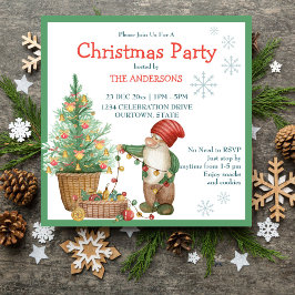 Invitación Navidades gnome decorando Fiesta de Navidades de á