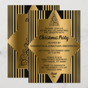 Invitación Navidades Golden Black Geométrico Elegante Fiesta