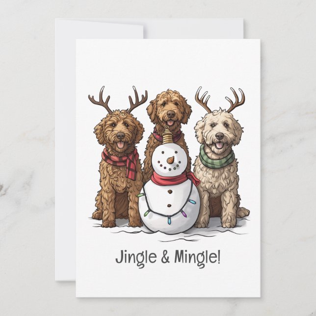 Invitación Navidades Goldendoodle Dogs (Anverso)