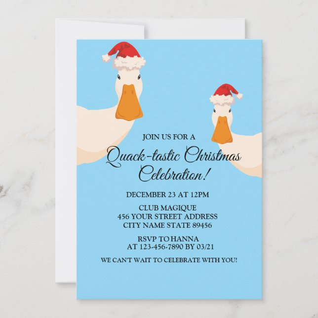 Invitación Navidades gorra pato simple divertido lindo minima (Anverso)