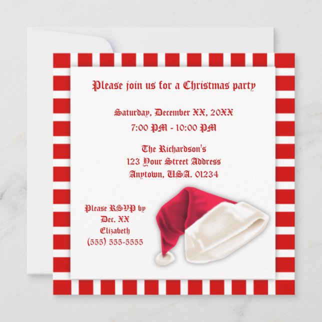 Invitación Navidades Gorras del Santa Claus rojo y blanco (Anverso)