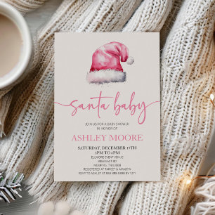 Invitación Navidades Gorras rosados de Santa Bebé en Baby Sho