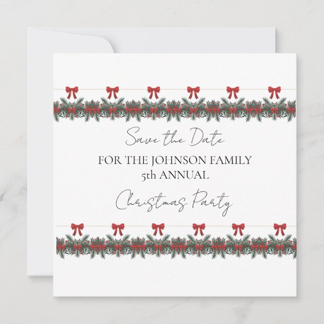 Invitación Navidades Green Garland Red Rows Gold Accent (Anverso)