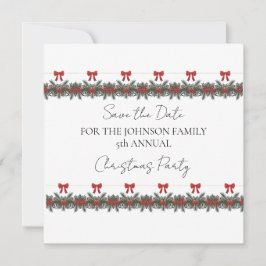 Invitación Navidades Green Garland Red Rows Gold Accent