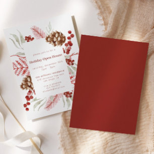 Invitación Navidades Greenery Elegante Casa Abierta de Vacaci