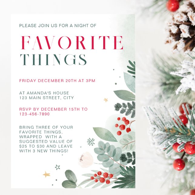 Invitación Navidades Greenery Foliage Fiesta cosas favoritas (Subido por el creador)