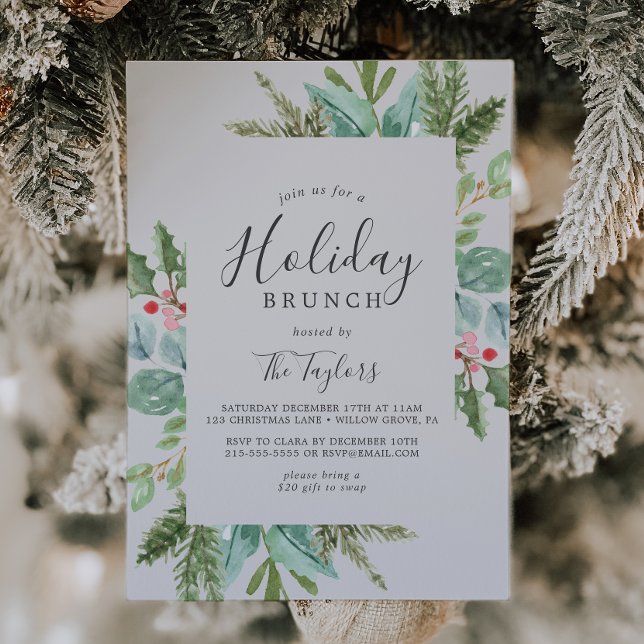 Invitación Navidades Greenery Holiday Brunch | Gris (Subido por el creador)