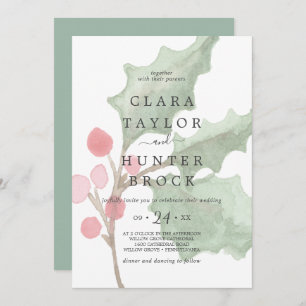 Invitación Navidades Greenery y Berry Faded Foliage Boda