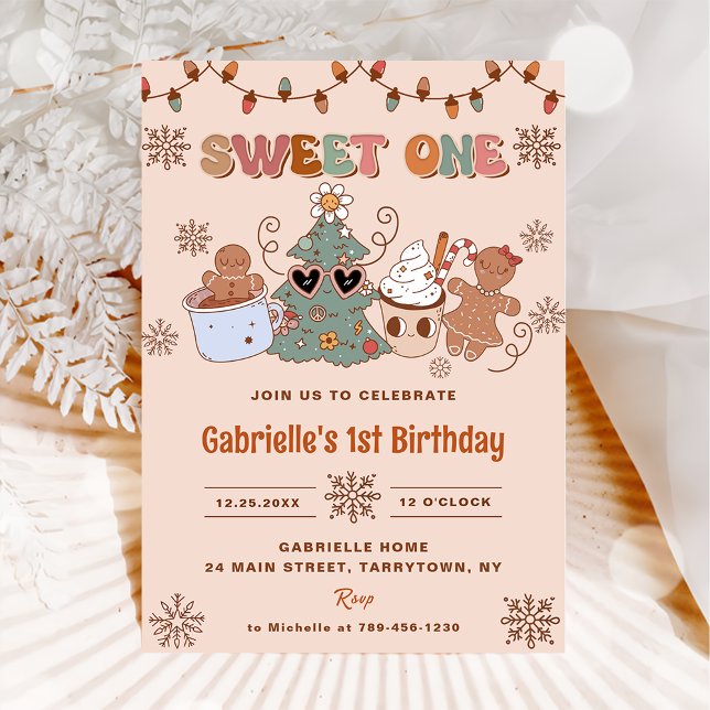 Invitación Navidades Groovy Dulce Fiesta de primer cumpleaños (Subido por el creador)