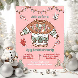 Invitación Navidades Groovy Fiesta Hippie Ugly Sweater