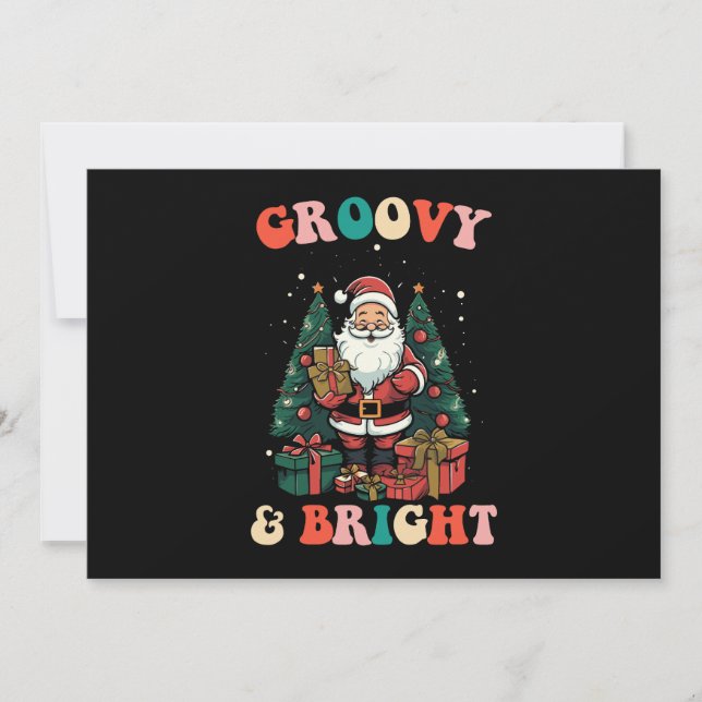 Invitación Navidades Groovy Y Luminosos Santa Holiday Retro (Anverso)