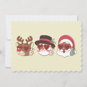 Invitación navidades groovys negro santa reno snowman