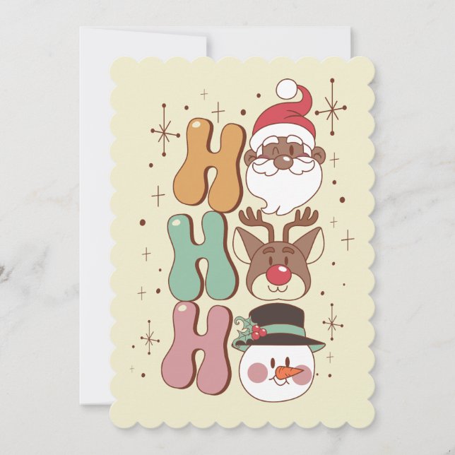 Invitación navidades groovys negro santa reno snowman ho (Anverso)