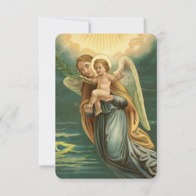 Invitación Navidades Guardan Al Ángel Y Al Niño Jesús (Anverso)