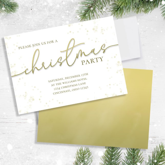 Invitación Navidades Guión de caligrafía de oro Fiesta simple (Christmas party gold gradient calligraphy script invitation.)