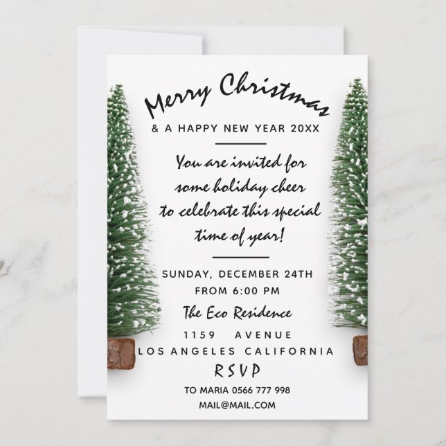 Invitación Navidades hasta la cena de vacaciones Verde blanco (Reverso)