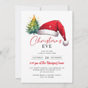 Invitación Navidades hasta Red Santa Hat Tree Stars