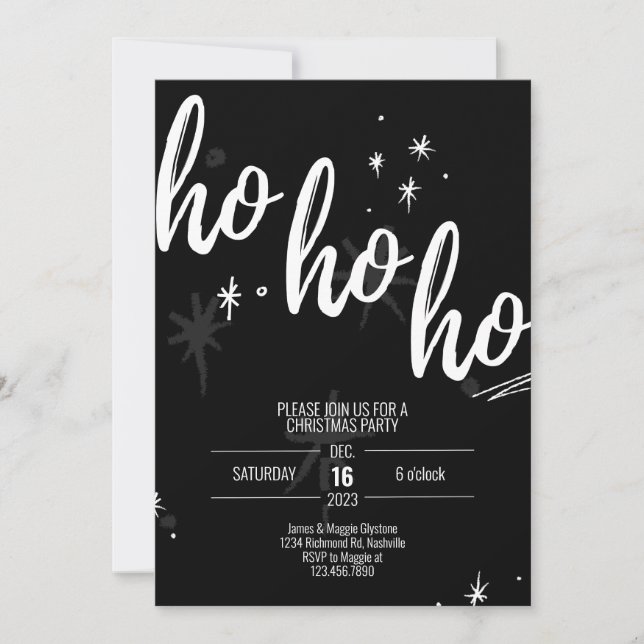 Invitación Navidades Ho Ho Ho Ho invitan al negro moderno (Anverso)