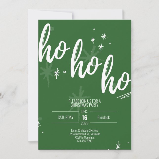 Invitación Navidades Ho Ho Ho Ho invitan al verde moderno (Anverso)