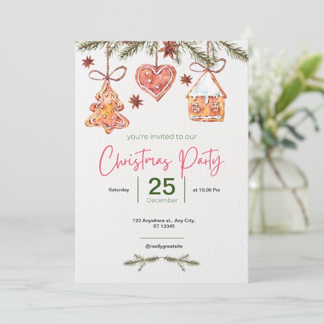 Invitación navidades Holiday Company Business Family Pink (Anverso de pie)