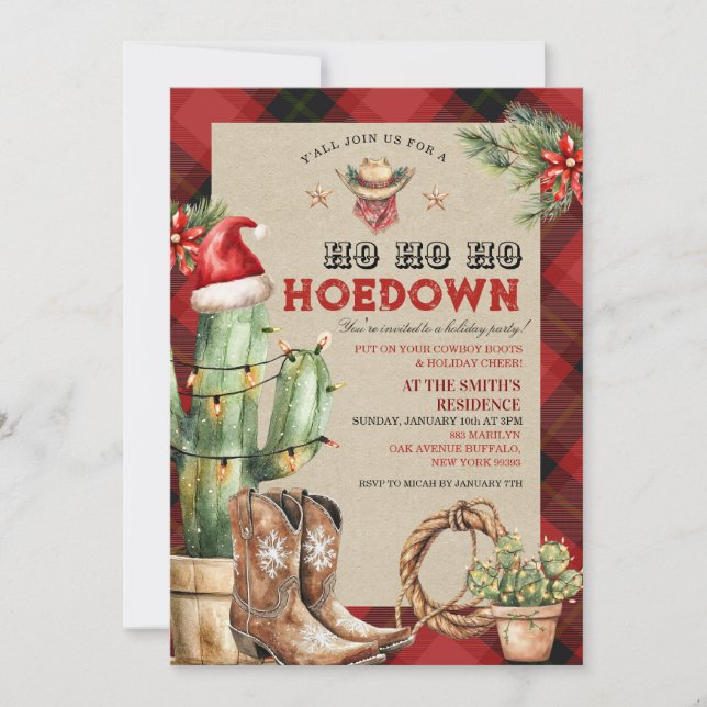 Invitación Navidades Holiday Hoedown Cowboy Occidental (Anverso)
