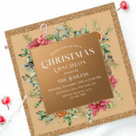 Invitación Navidades Holiday Luncheon Purpurina Winter Floral