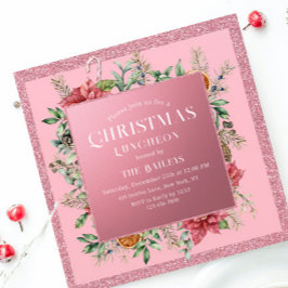 Invitación Navidades Holiday Luncheon Purpurina Winter Floral