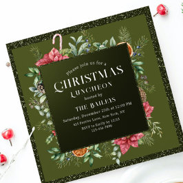 Invitación Navidades Holiday Luncheon Purpurina Winter Floral