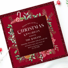 Invitación Navidades Holiday Luncheon Purpurina Winter Floral