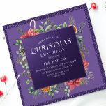 Invitación Navidades Holiday Luncheon Purpurina Winter Floral<br><div class="desc">Navidades Holiday Luncheon Purpurina Invitaciones a la fiesta floral de invierno con una acuarela de color rojo Poinsettia floral marco sobre un fondo purpurina morado con su invitación personalizada a la fiesta de los Navidades en el centro. Diseñado por © Evco Holidays www.zazzle.com/store/evcoholidays</div>