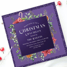 Invitación Navidades Holiday Luncheon Purpurina Winter Floral