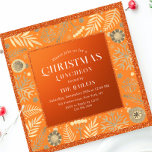 Invitación Navidades Holiday Luncheon Purpurina Winter Floral<br><div class="desc">Navidades Holiday Luncheon Purpurina Invitación a la fiesta floral de invierno con un marco floral con copos de nieve y decoraciones baubles de Navidades en un fondo purpurina naranja con su invitación a fiesta Navidades personalizada en el centro. Diseñado por © Evco Holidays www.zazzle.com/store/evcoholidays</div>