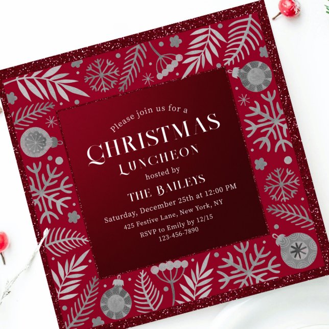 Invitación Navidades Holiday Luncheon Purpurina Winter Floral (Subido por el creador)