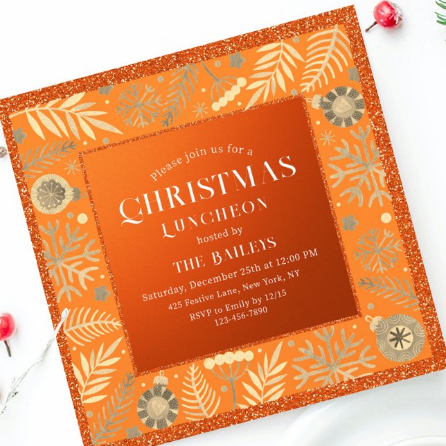 Invitación Navidades Holiday Luncheon Purpurina Winter Floral (Subido por el creador)