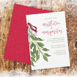 Invitación Navidades Holiday Mistletoe Margaritas Greenery