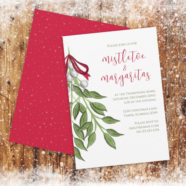 Invitación Navidades Holiday Mistletoe Margaritas Greenery (Subido por el creador)