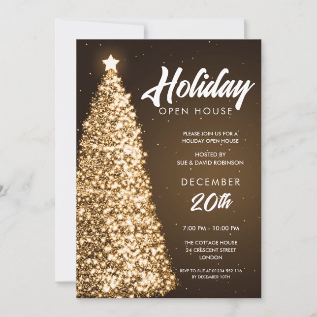 Invitación Navidades Holiday Open House Fiesta Gold (Anverso)