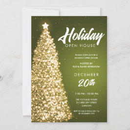 Invitación Navidades Holiday Open House Fiesta Green Gold