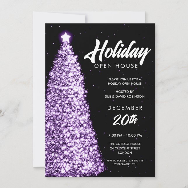 Invitación Navidades Holiday Open House Fiesta Purple (Anverso)