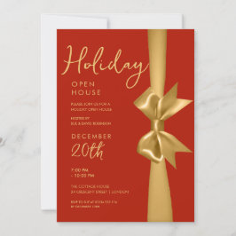 Invitación Navidades Holiday Open House Gold Ribbon Red