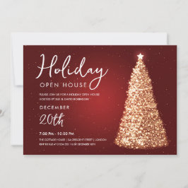 Invitación Navidades Holiday Open House Gold Tree Red