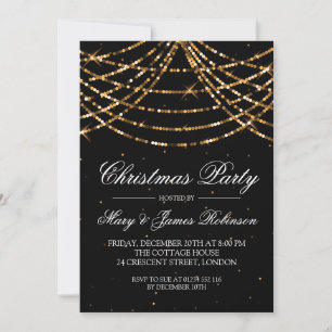 Invitación Navidades Holiday Party String Lights Gold