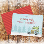 Invitación Navidades Holiday Party Winter Snow Whimsical Car<br><div class="desc">Rustic Cute Blue Car o vagón de Woodie con un Navidad de Navidades Freshly Cut fiesta navideña invierno festivo, moda rústica moderna escena de invierno, país riquísimo divertido lindo, moderno guión de caligrafía de moda, diseño de moda, tipografía capilar capilar, árboles de madera para automóviles, coches árbol de Navidad encima,...</div>