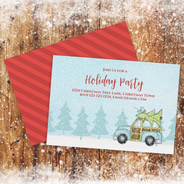 Invitación Navidades Holiday Party Winter Snow Whimsical Car (Subido por el creador)