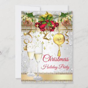Invitación Navidades Holiday Pary champagne oro rojo plata