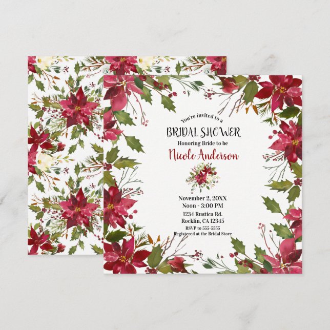 Invitación Navidades Holiday Poinsettia Flower Bridal Shower (Anverso / Reverso)
