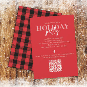 Invitación Navidades Holiday Rustic Buffalo Plaid QR Code