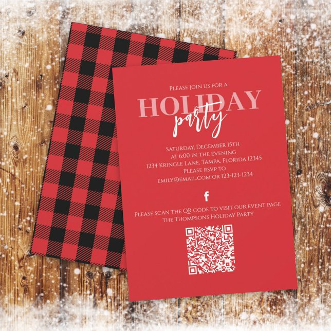 Invitación Navidades Holiday Rustic Buffalo Plaid QR Code (Subido por el creador)