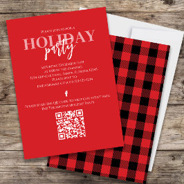 Invitación Navidades Holiday Rustic Buffalo Red Plaid QR Code