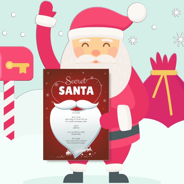 Invitación Navidades Holiday Secret Santa Red Gift Exchange (Office Family Christmas Holiday Secret Santa Red Gift Exchange Invitation)